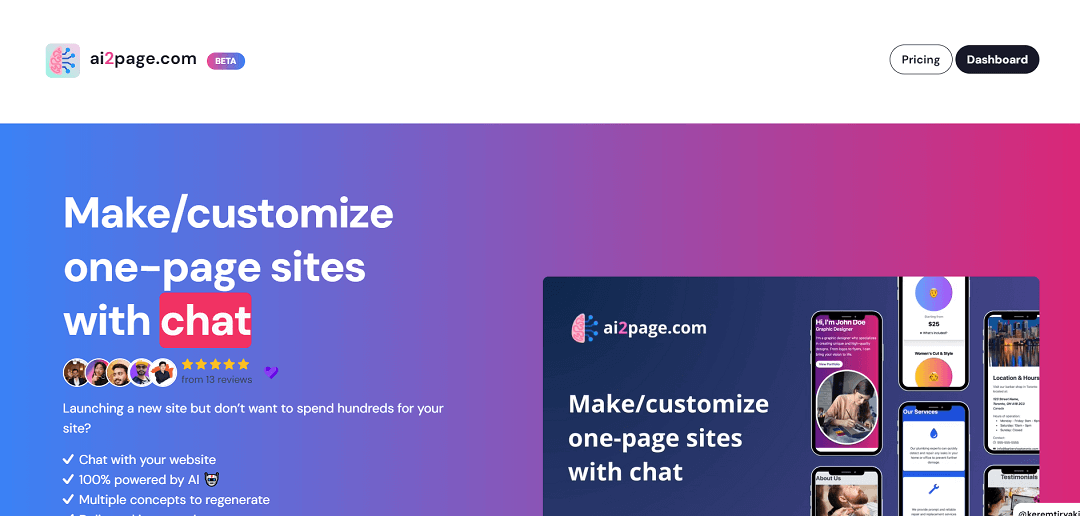 AI2page.com leverages AI to swiftly create unique, responsive one-page websites. This user-friendly platform suits solopreneurs and indie makers seeking quick, standout websites without design expertise.