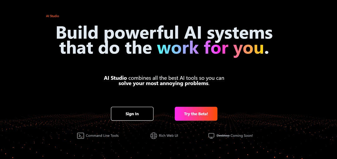 AI Studio is a user-friendly AI tool for developing and deploying complex intelligent systems without coding. Its functionalities include POST, GET, Await, Join, and Prompt, and it offers a Simple GPT feature to create text and images.