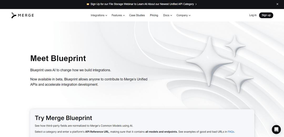 Merge Blueprint is an AI-powered tool that streamlines API integration with Unified APIs. It assesses API structures and converts them into consistent data schemas for easy compatibility with Merge's Unified API.