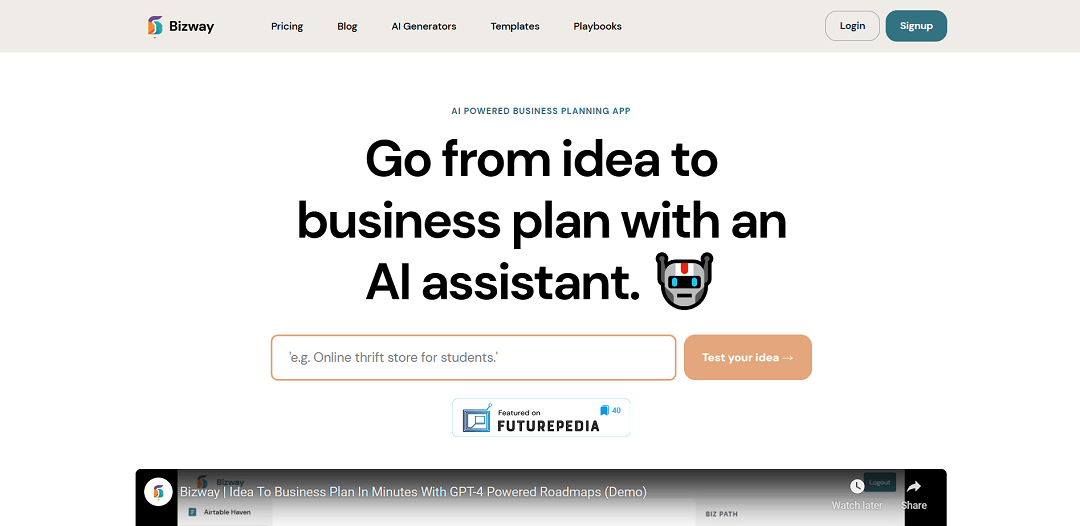 Bizway is an AI-powered tool that swiftly turns ideas into complete business plans.