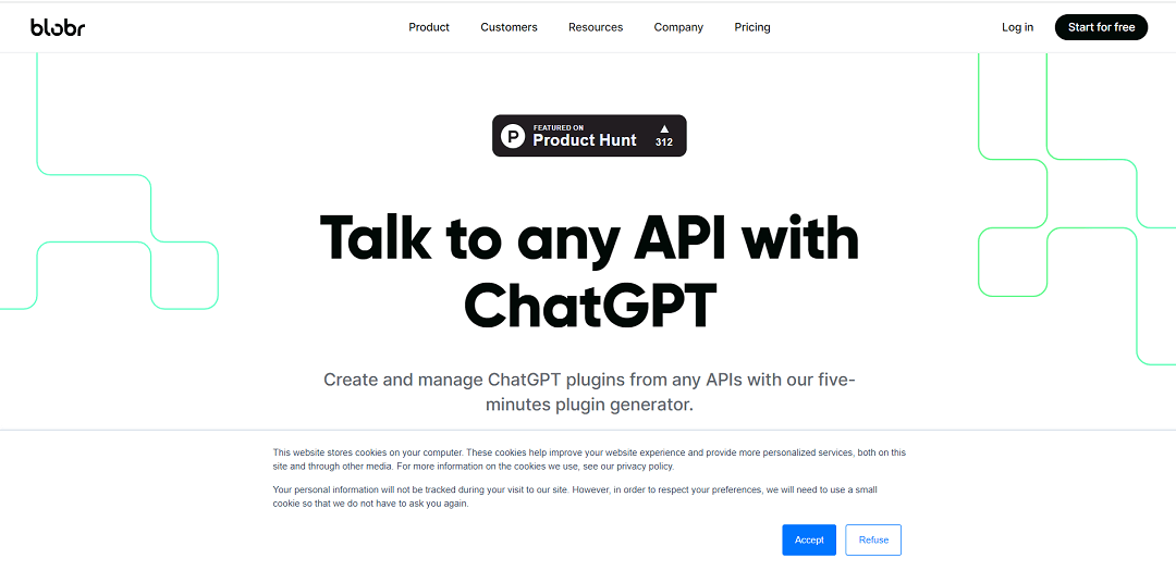 Blobr is a secure API gateway tool that enables users to create custom ChatGPT plugins from their own APIs. By integrating their APIs with Blobr, users can grant specific and optimized plugin access to their teams.