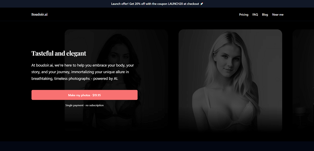 Boudoir.ai, an AI-powered photography studio, excels in creating tasteful and timeless intimate photos with cutting-edge technology. Using AI, they craft complete boudoir-style photoshoots, allowing clients to capture their unique beauty and personal journey in stunning imagery.