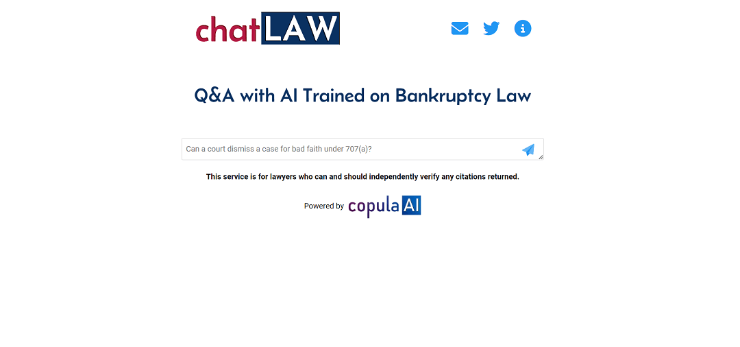 ChatLaw is an AI-powered tool designed by Copula AI to aid lawyers in the bankruptcy law sector. It offers AI-generated responses to legal questions, helping lawyers save time.