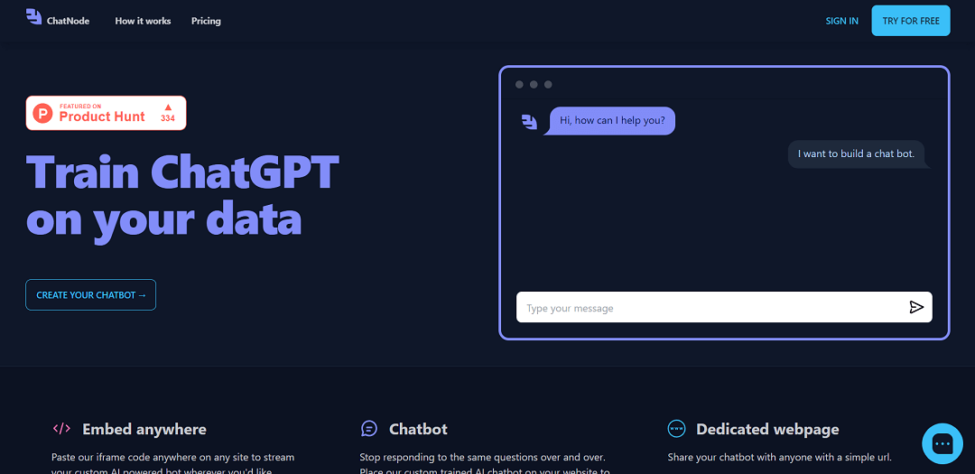 ChatNode is an AI chatbot builder that enables users to create their own AI assistant for websites or internal research.