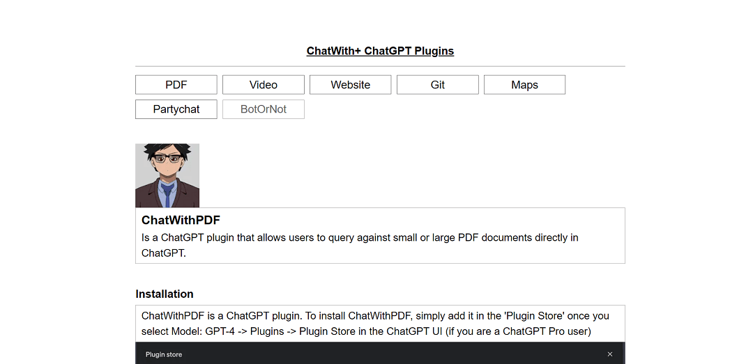 Chatwithpdf is a user-friendly ChatGPT plugin that streamlines the interaction with PDF documents. Users can effortlessly load PDFs by providing a temporary URL, allowing them to query, analyze, and ask questions based on the content.