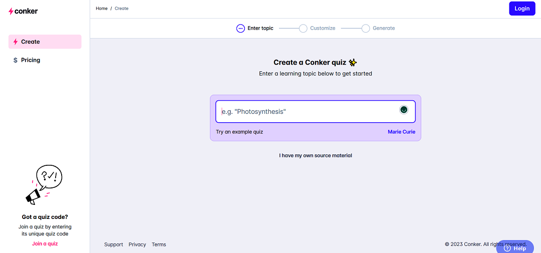 Conker is an AI-powered tool that facilitates the creation of quizzes and formative assessments with speed and ease.