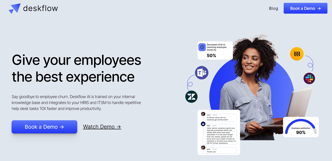 Deskflow is an AI-powered employee experience platform designed for mid-size organizations.