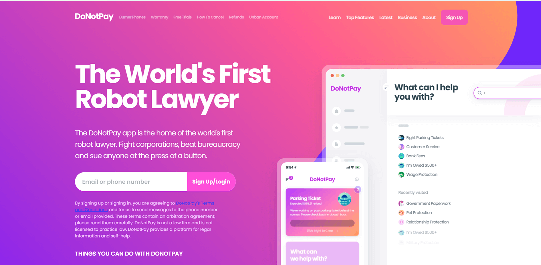 DoNotPay is an AI-powered platform that offers a wide range of legal services.