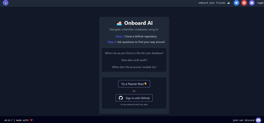 Getonboard.dev is an AI-powered tool designed to help developers efficiently understand and navigate unfamiliar codebases. With a simple two-step process, users can clone any GitHub repository of their choice to access and examine the codebase.