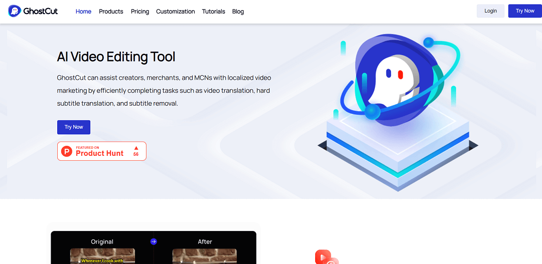 GhostCut is an AI-powered video editing tool that caters to creators, merchants, and MCNs seeking localized video marketing.