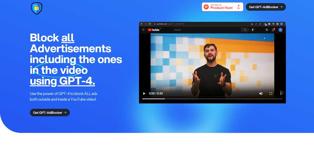 GPT-AdBlocker is an AI-powered browser extension that effectively blocks ads and sponsorships in YouTube videos, including pre-roll ads, banners, pop-ups, and in-video ads.