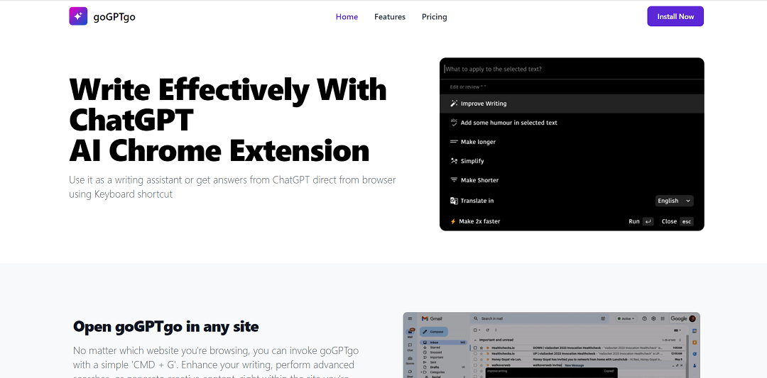 goGPTgo, a Chrome extension developed by Landwind, is a powerful AI writing tool that enhances your written communication.