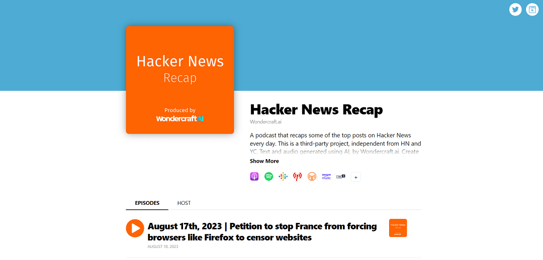 The Hacker News Recap podcast, powered by Wondercraft.ai's AI technology, delivers daily summaries of top Hacker News posts, catering to busy tech enthusiasts.