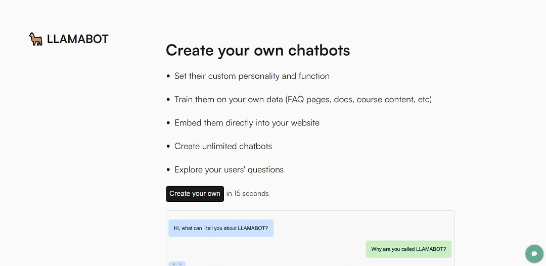 LLAMABOT is a user-friendly tool that lets you create customized chatbots with their own unique personalities and functions.