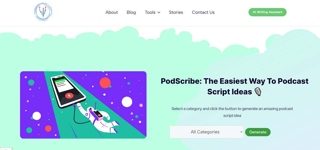 PodScribe, an AI-powered tool, simplifies podcast content creation by generating high-quality scripts effortlessly. Its user-friendly interface allows the selection of podcast categories, generating script ideas at a single click.