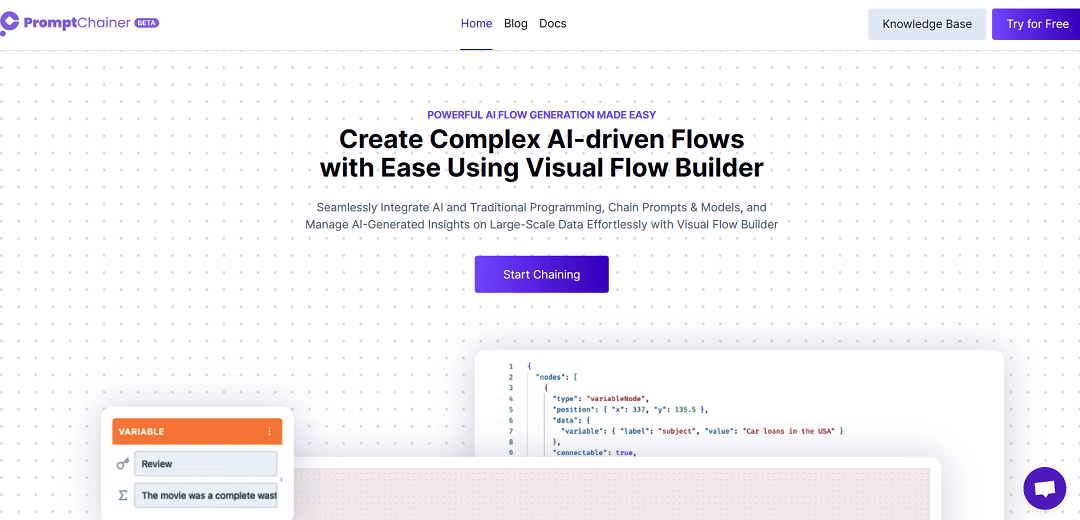 PromptChainer is a versatile tool that simplifies the creation of complex AI-driven workflows. Its visual flow builder allows users to effortlessly integrate AI and traditional programming through a drag-and-drop interface.