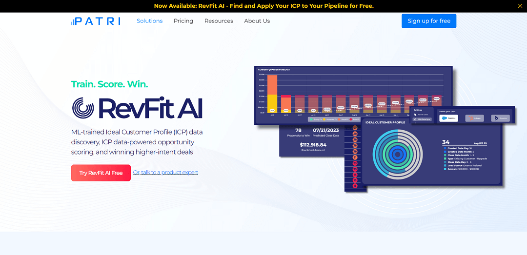 RevFit AI is an AI-driven sales platform that employs machine learning to enhance Ideal Customer Profiles (ICPs). Users can prioritize deals, track pipeline health, and refine forecasts for smarter wins.