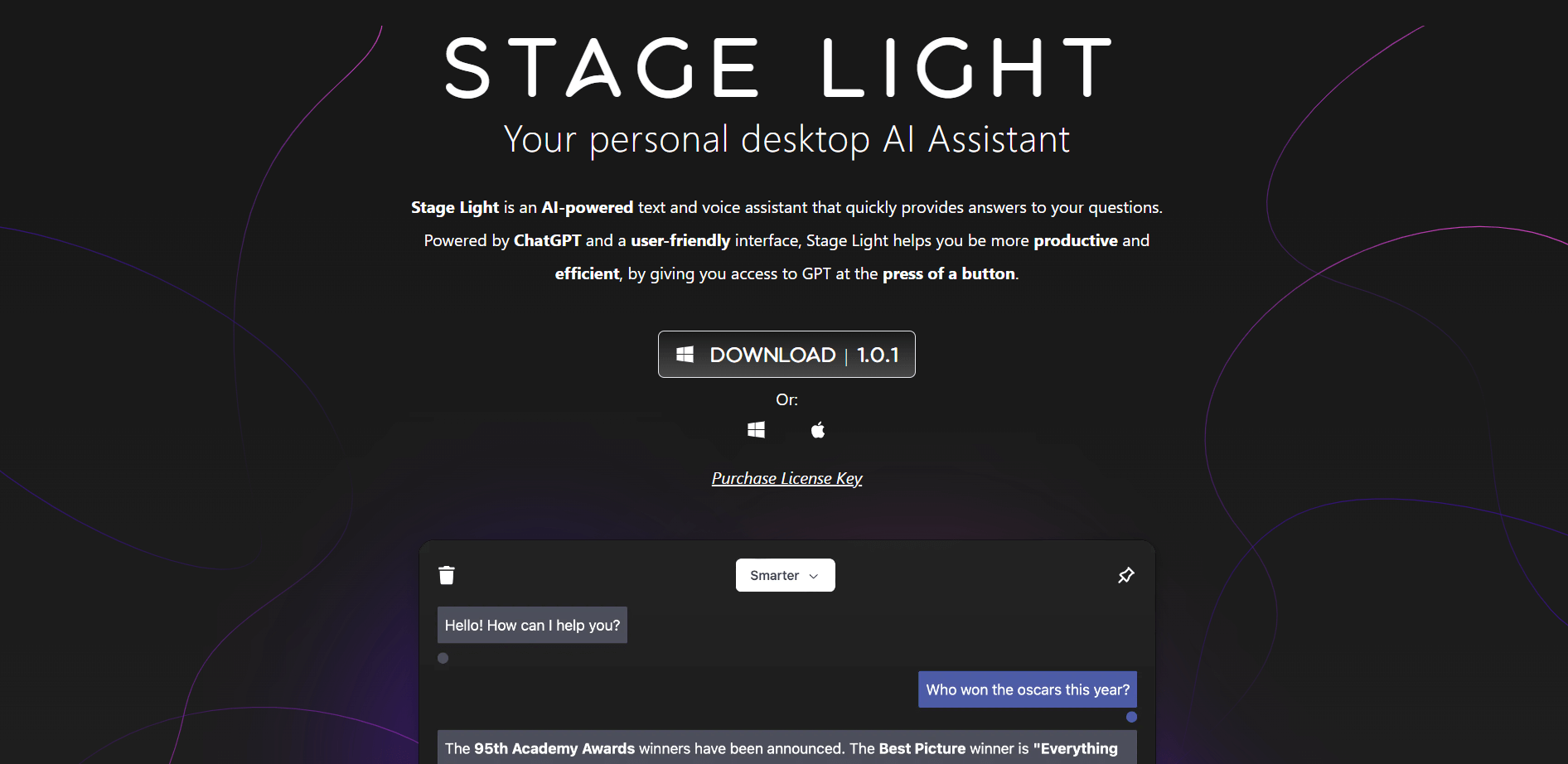 Stagelight is an advanced AI assistant designed for personal desktop use.