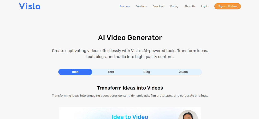 Visla is an all-in-one platform, empowering teams to convey their stories through video effortlessly. Our suite of tools, including the AI Video Generator driven by GPT-3 technology, simplifies the video creation process.