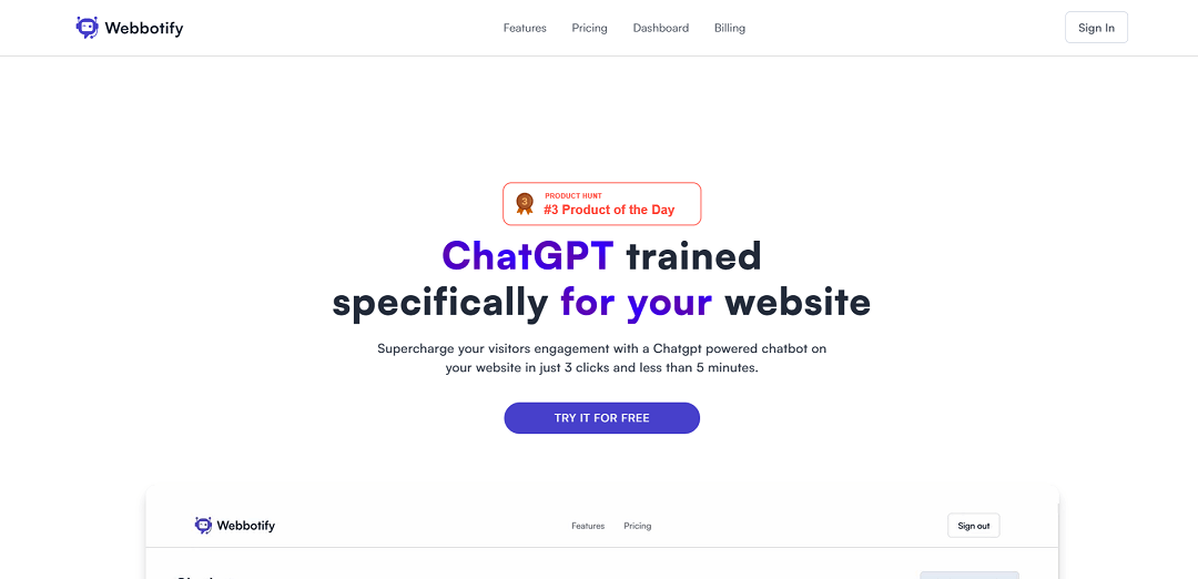 Webbotify is a website chatbot tool that maximizes visitor engagement by harnessing the power of ChatGPT.