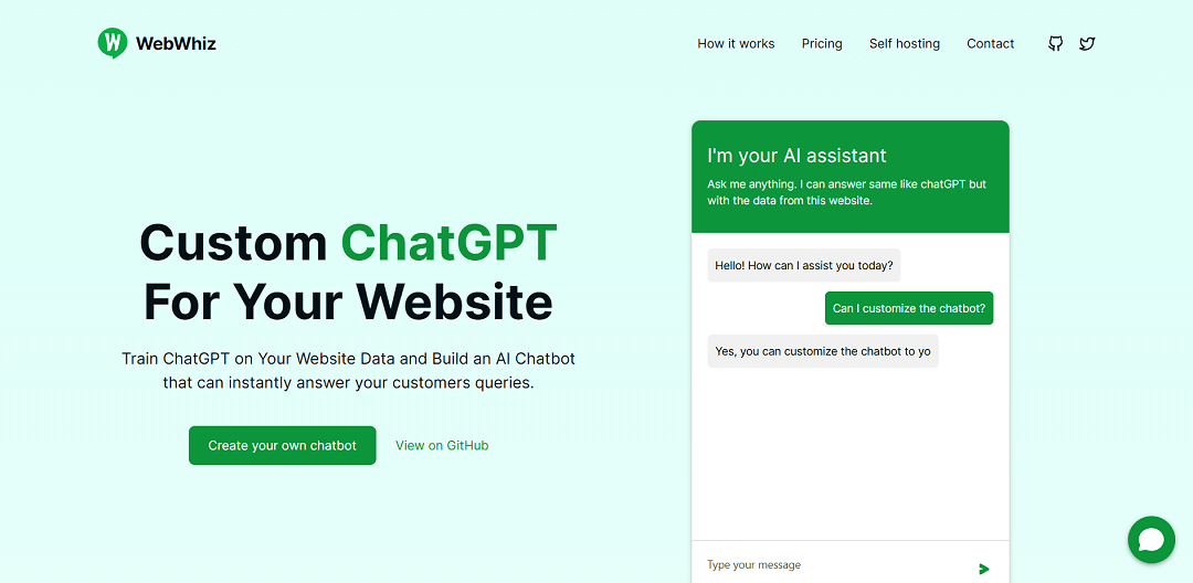 WebWhiz is an AI chatbot tool designed for website owners to create their own customized ChatGPT chatbot.