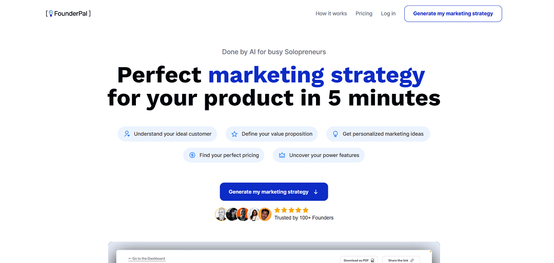 The AI-Powered Marketing Strategy Generator is a remarkable tool tailored for solo entrepreneurs seeking a swift yet effective marketing strategy for their products, all achievable within a mere five minutes. 