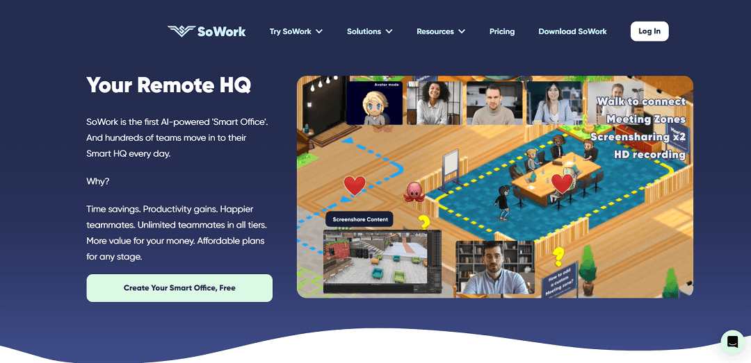 SoWork is a virtual workspace solution designed to boost the efficiency and collaboration of remote teams. This innovative platform offers a Smart Virtual Office, fostering real-time connections and a genuine sense of presence among team members. 