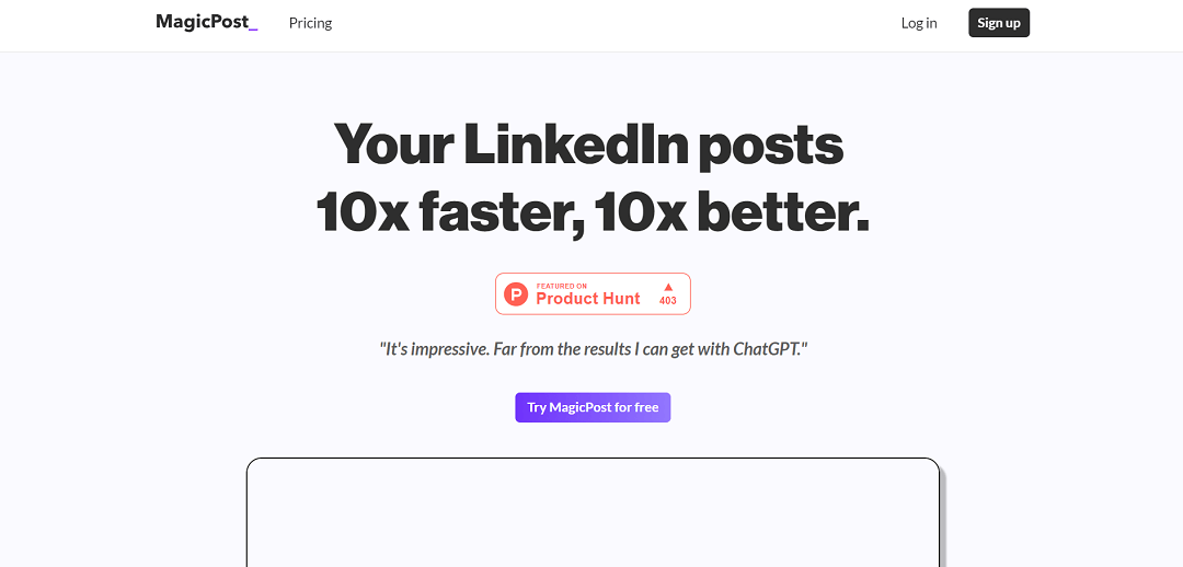 Say goodbye to the hassle of LinkedIn content creation. Meet MagicPost — your AI-powered tool for crafting standout LinkedIn posts in a flash.