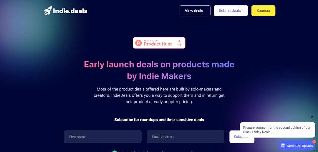 IndieDeals presents a unique platform where product enthusiasts can engage with and support solo-makers and creators.