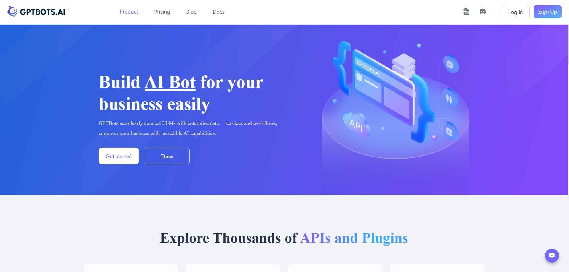 GPTBOTS.ai enables developers to seamlessly integrate LLM with their own data and application services, and easily build AI services.