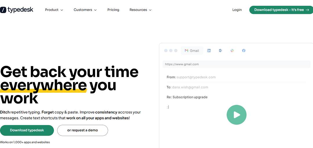 Typedesk is a transformative tool aimed at boosting the efficiency of freelancers and startups through its advanced text expansion and automation capabilities