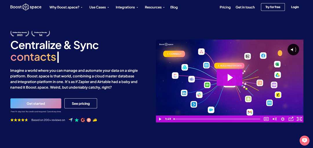 Boost.space is a combined cloud database and integration platform that helps you consolidate, organize, and sync data from over 1,700 apps. 