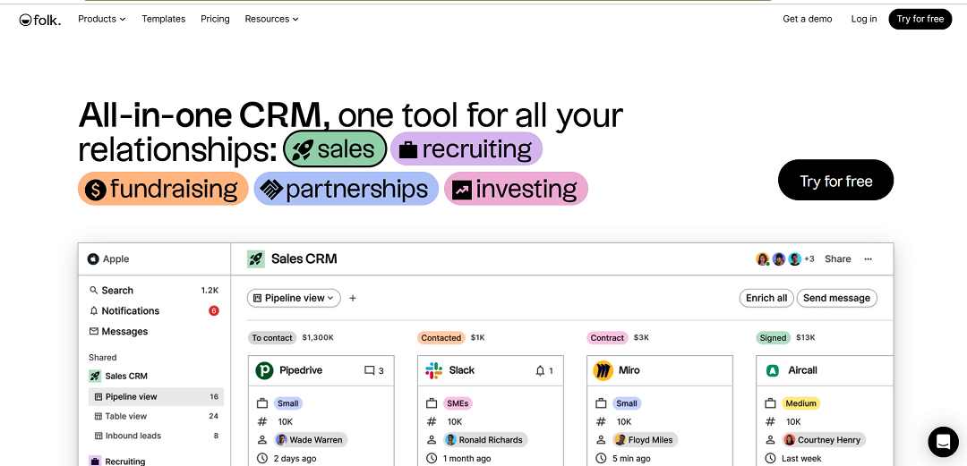 Folk is an all-in-one CRM (Customer Relationship Management) platform designed to streamline and enhance various aspects of relationship management for businesses and professionals.