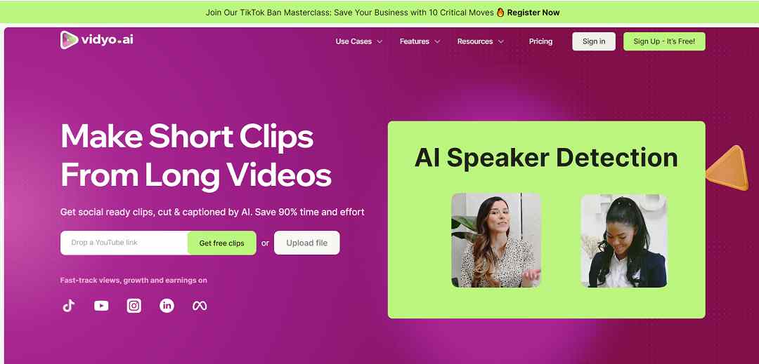 Vidyo.ai shines as an innovative video editing tool powered by AI, designed to simplify the content creation journey for creators, businesses, and marketing agencies navigating the realm of social media.